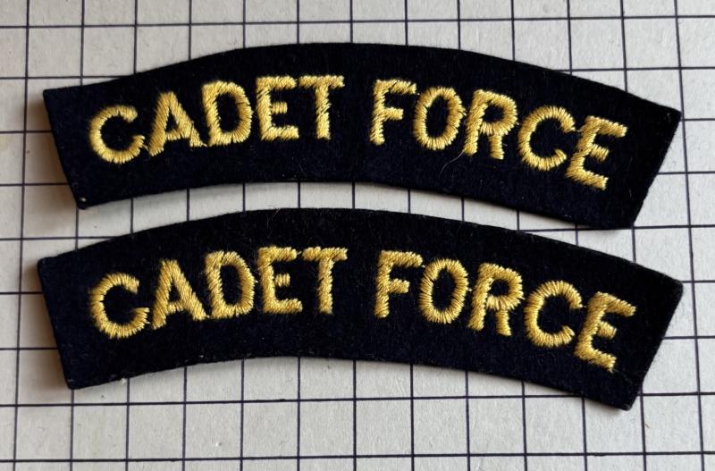 Pair of Vintage Paste Backed Cadet Force Shoulder Titles Patches