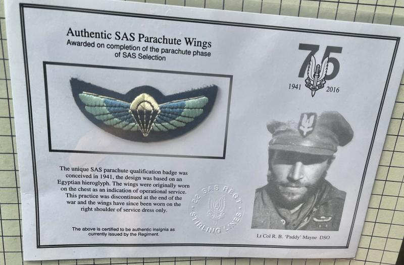 c2016, 75th Anniversary 'Official' 22nd Special Air Service (SAS) Hereford Merchandise Carded Cloth Wing Badge Patch