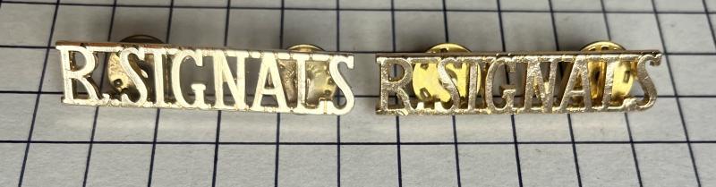Royal Corps of Signals Anodised Aluminium Pair of Shoulder Title Badges