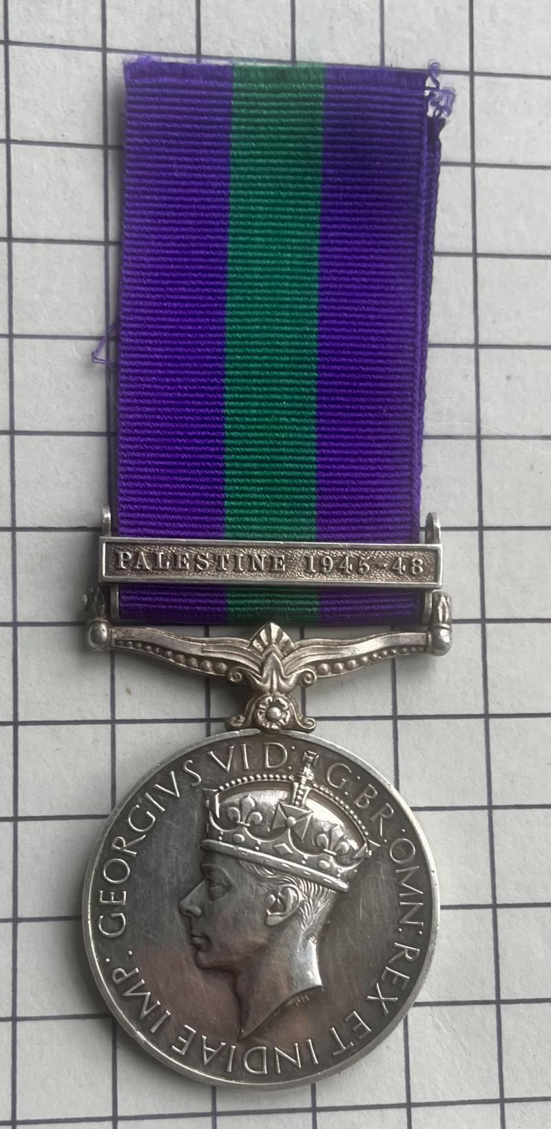 Post WW2 Royal Artillery (RA) 1945-48 Gnr Hall Palestine Medal