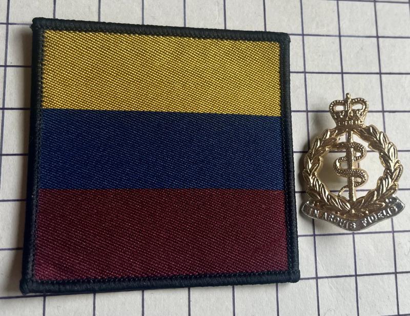 Royal Army Medical Corps (RAMC) Anodised Aluminium Collar Badge & Drope Zone (DZ) Flash Patch