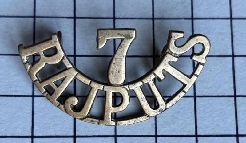 Indian Army 7th Rajputs Regiment Brass Shoulder India Title Badge