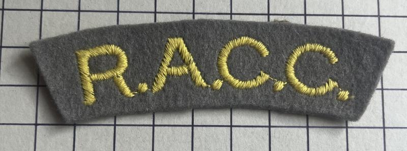 c1946 Royal Army Catering Corps (RACC) Proposed Starch Backed Cloth Shoulder Title Patch Badge