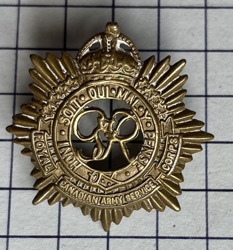 WW2 Canada Royal Canadian Army Service Corps (RCASC) Brass Cap Badge