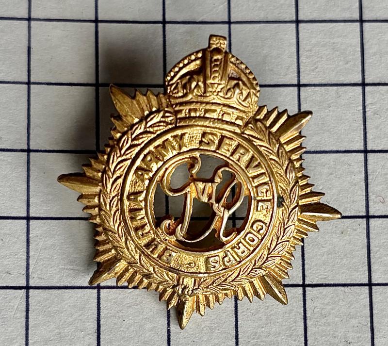 c1939-47 WW2 Burma Army Service Corps Brass Cap Badge