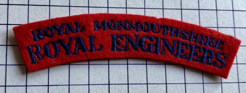 c1945 Royal Monmouthshire Royal Engineers Cloth Shoulder Title Badge Wales Welsh