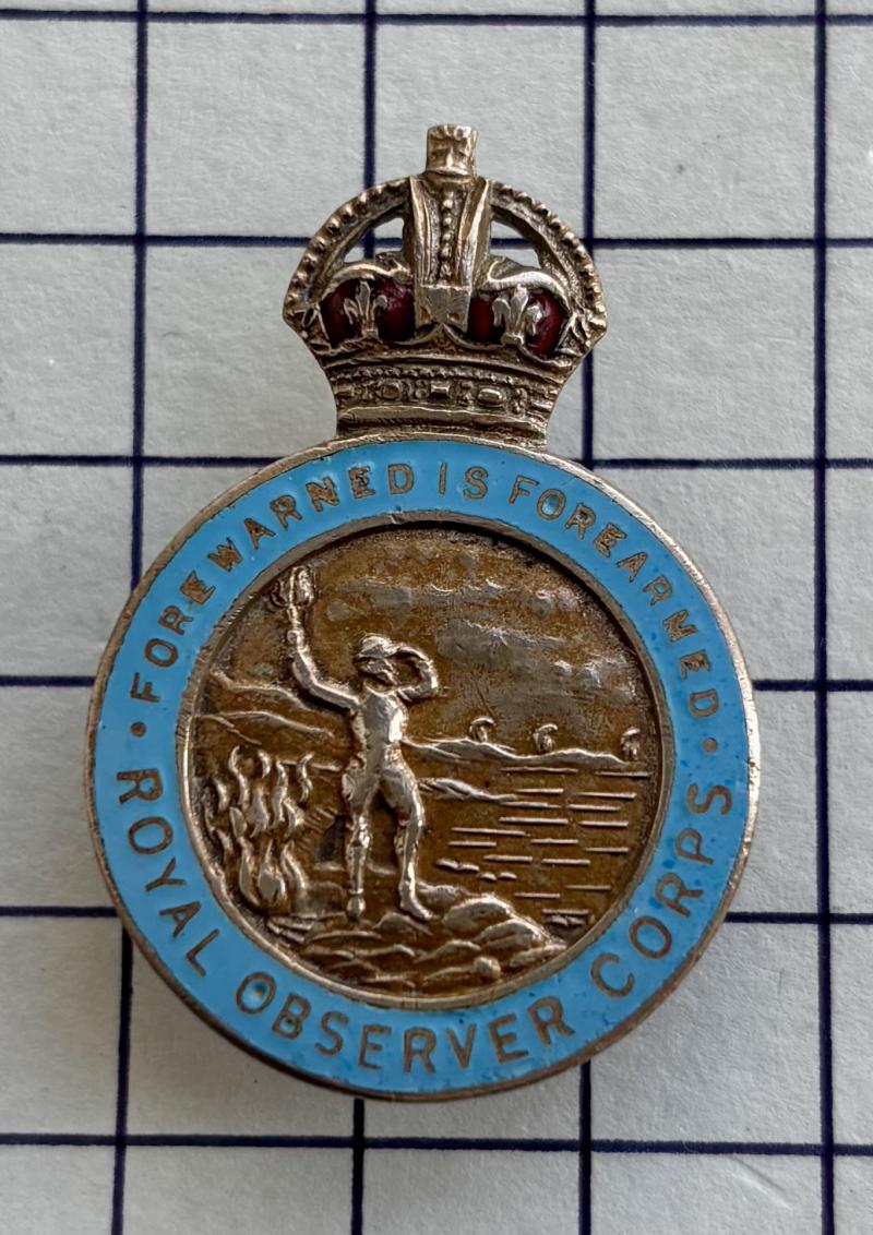 c1941-52 WW2 Royal Observer Corps (ROC) Lapel & Qualification Cap Badge