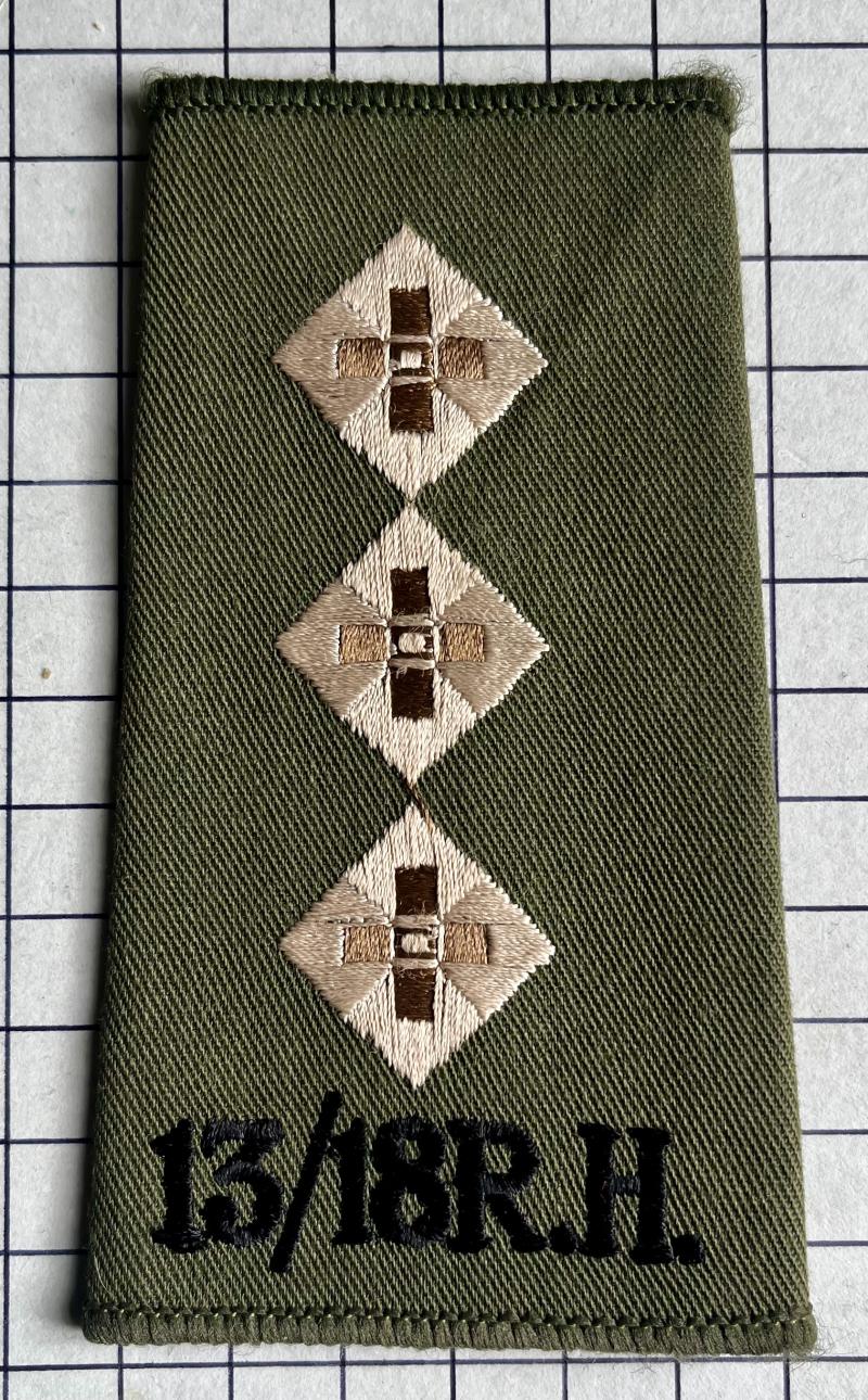 Pre-1992 The 13th/18th Royal Hussars (Queen Mary's Own) Captain Slip-On Rank Slide Badge Shoulder Title