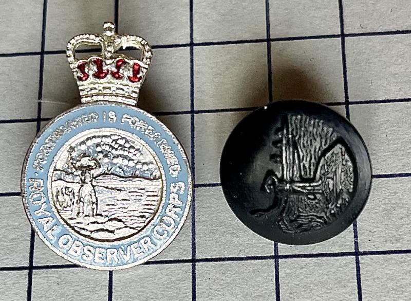c1952-96 Royal Observer Corps (ROC) Lapel Badge & Plastic Button