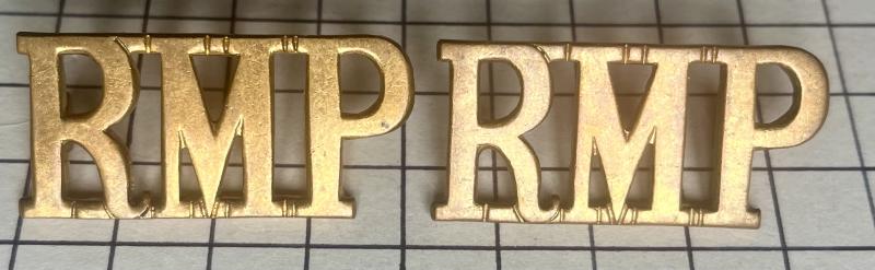 Pair of Royal Military Police (RMP) Brass Shoulder Title Badges