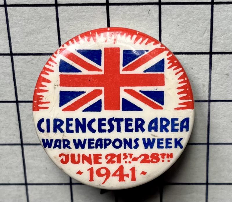 cWW2 Cirencester Gloucestershire War Weapons Week 1941 Union Jack Fundraising Pin Badge