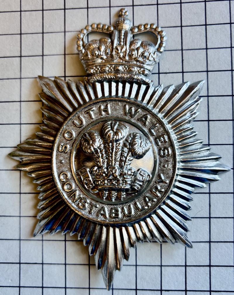 c1969-95 South Wales Police Constabulary Large Welsh Chrome Helmet Plate Badge