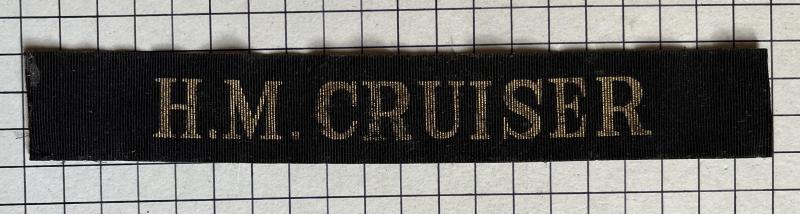cWW2 Printed 'Economy' His Majesty's Ship (HMS) H.M. Cruiser Royal Navy (RN) British Badge Cap Tally