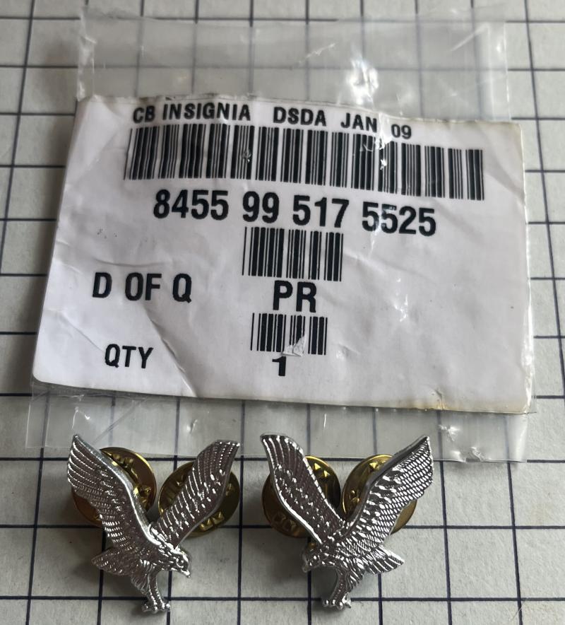 c2009 Army Air Corps (AAC) British Anodised Aluminium Pr of Collar Badges with Packet