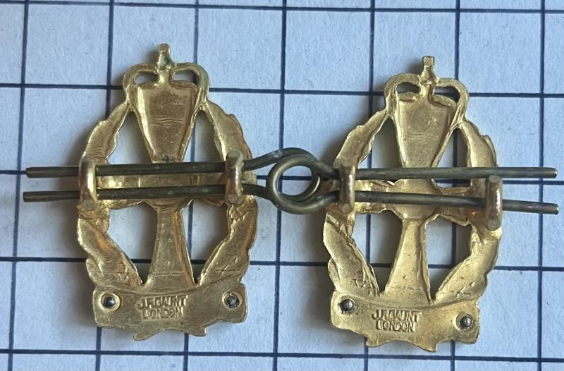 Post 1952 Gaunt Queen Alexandra's Royal Army Nursing Corps (QARANC) Officer Sil Plate and Gilt Pair of Collar Badges