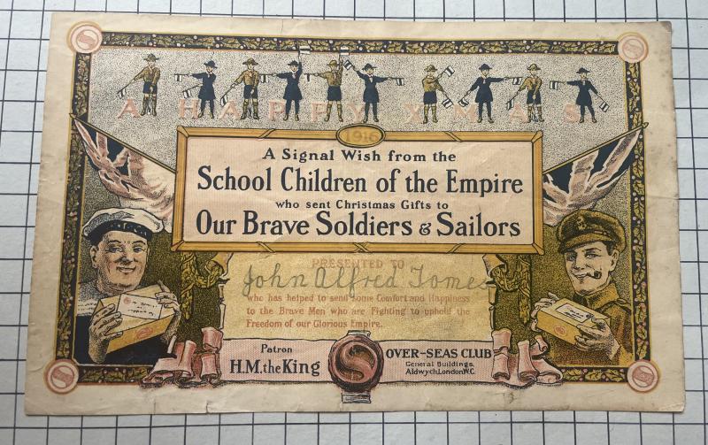 c1916 WW1 Certificate School Children of the Empire Happy Christmas / Xmas Paperwork Ephemera