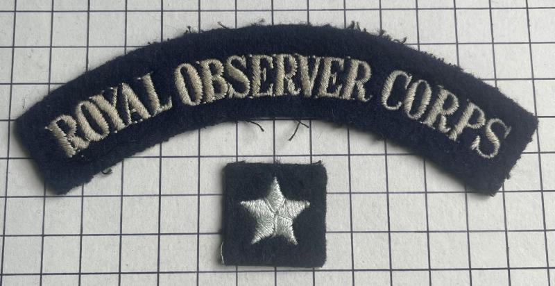 c1970 Royal Observer Corps (ROC) Shoulder Title and Proficiency Star Badge Patch