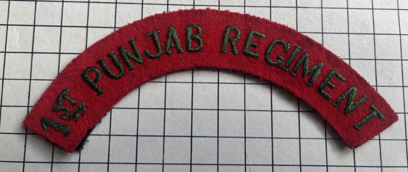 c1944-47 WW2 Indian 1st Punjab Regiment Cloth Shoulder Title Badge Patch