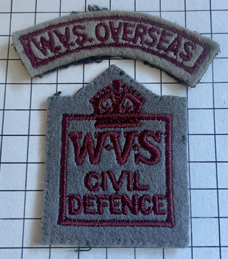 cWW2 Women's Voluntary Service (WVS) Overseas Shoulder Title & Lower Arm Cloth Badge Patch