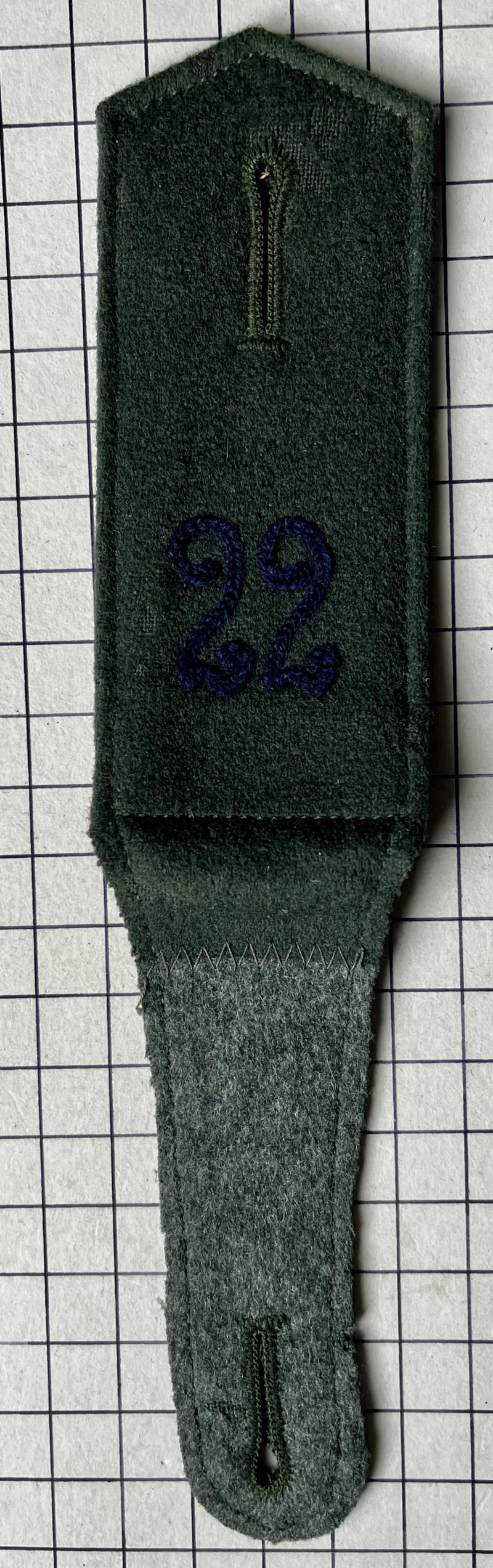 c1935 - 39 German WW2 Shoulder Strap 22. Sanitäts-Abteilung Regt 22nd Medical Regiment