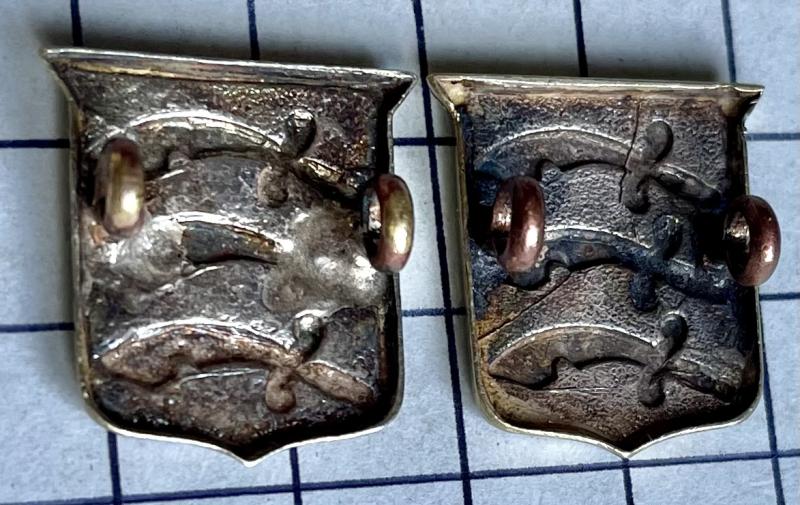 Pair of Essex Regiment Officer's Shield Pattern Silver and Gilt Collar Badges