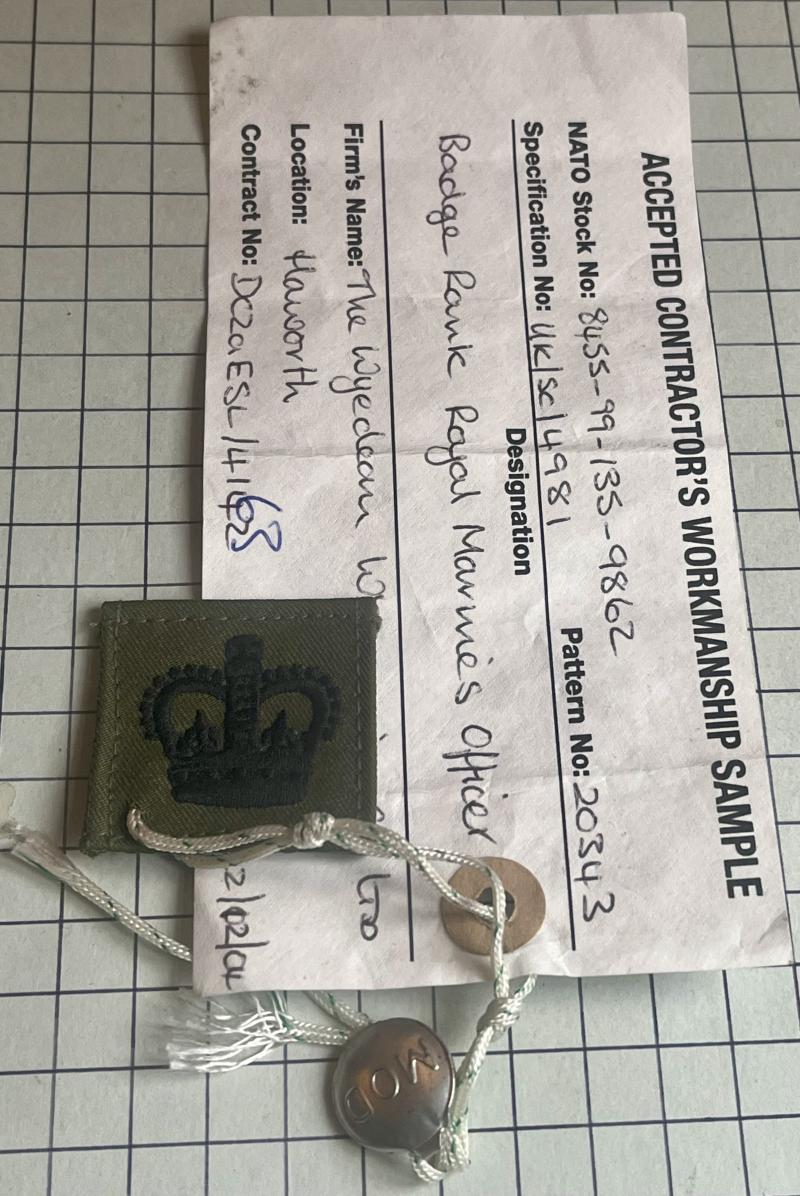 c2005 Royal Marines (RM) Major Officer Rank QC Cloth Sealed Pattern Badge