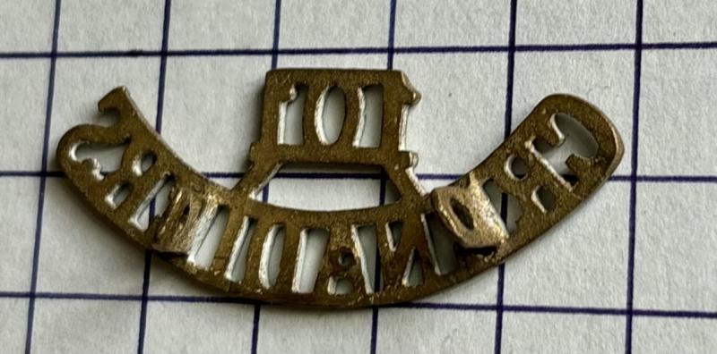 c1903-1922 101st Grenadiers Regiment Indian Army Brass Shoulder Title