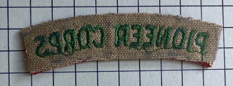 c1940-46 Pioneer Corps (PC) Cloth Shoulder Title Badge Patch