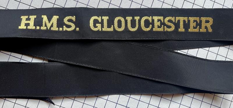 c1982-2011 HMS Gloucester Royal Navy (RN) Full Length Cap Tall Badge