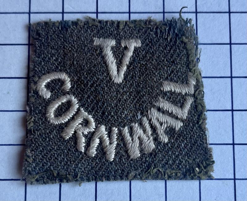 cWW1 Cornwall Volunteer Training Corps (VTC) Cloth Shoulder Title Slip-On Badge Patch