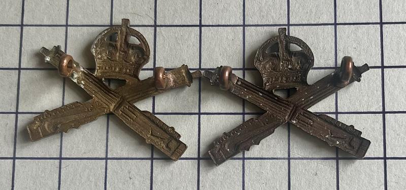 cWW1 Machine Gun Gorps (MGC) Other Ranks Gilding Metal Pair of Collar Badges