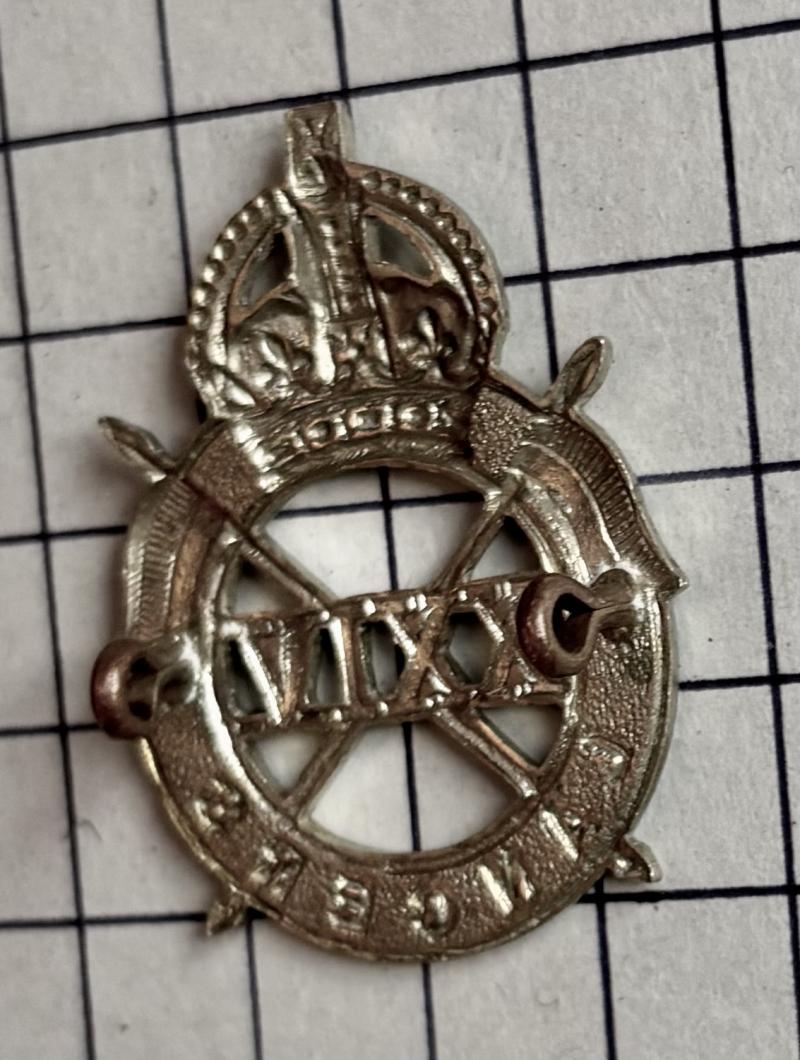 c1940-44 WW2 24th Lancers Regiment War Raised Cavalry White Metal Cap Badge