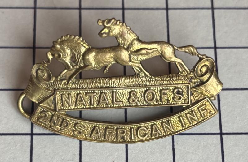 cWW1 South African Army 2nd South African Infantry Forces Division Africa Natal & OFS Collar Badge