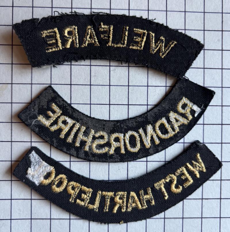 Radnorshire West Hartlepool and Welfare Civil Defence (CD) Cloth Chest Shoulder Title Badges