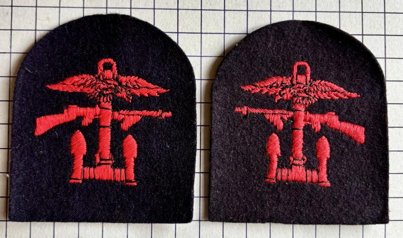WW2 Pair of Commando Special Forces 'Paste Backed' Cloth 'Tombstone' Version of the Combined Operations Embroidered Formation Designation Sign Flash Patch
